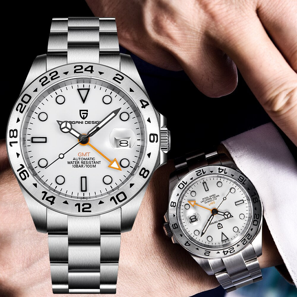 2021 New Pagani Design GMT Watch Men's Stainless Steel Automatic Mechanical Watch Sapphire Waterproof Clock Relogio Masculino