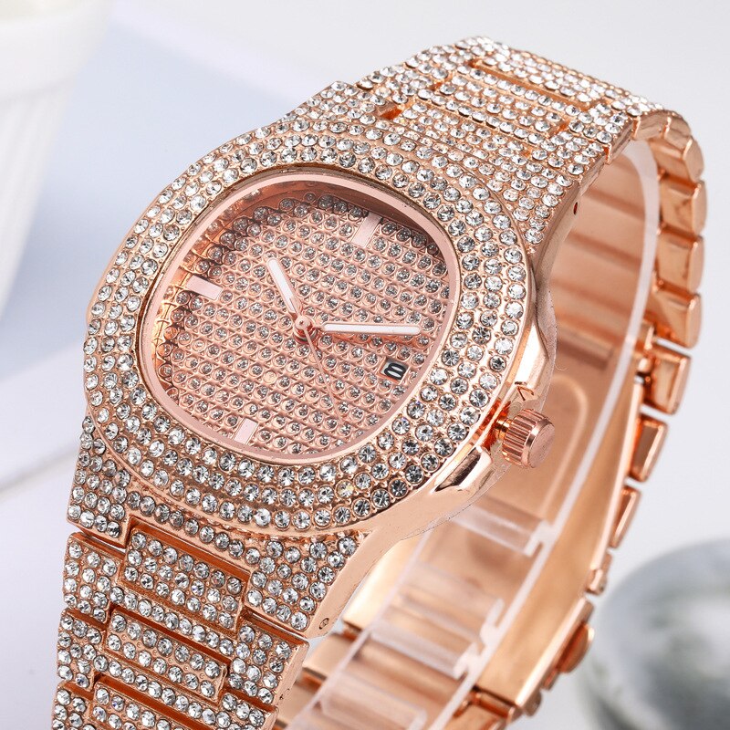 2021 Fashion Rose Gold Watches Men Women Luxury Steel Rhinestone Quartz Clocks Ladies Saat Diamonds Watch Relogios Drop Shipping