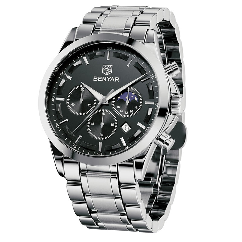 BENYAR Mens Chronograph Watch Stylish Sport Quartz Clock Brand Luxury Business Waterproof Watch Relogio Masculino