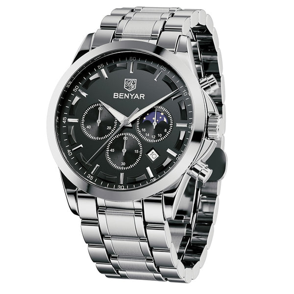 BENYAR Mens Chronograph Watch Stylish Sport Quartz Clock Brand Luxury Business Waterproof Watch Relogio Masculino
