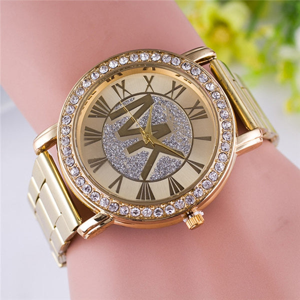 2021 luxury brand European fashion business ladies watch luxury gold full diamond quartz casual stainless steel ladies watch