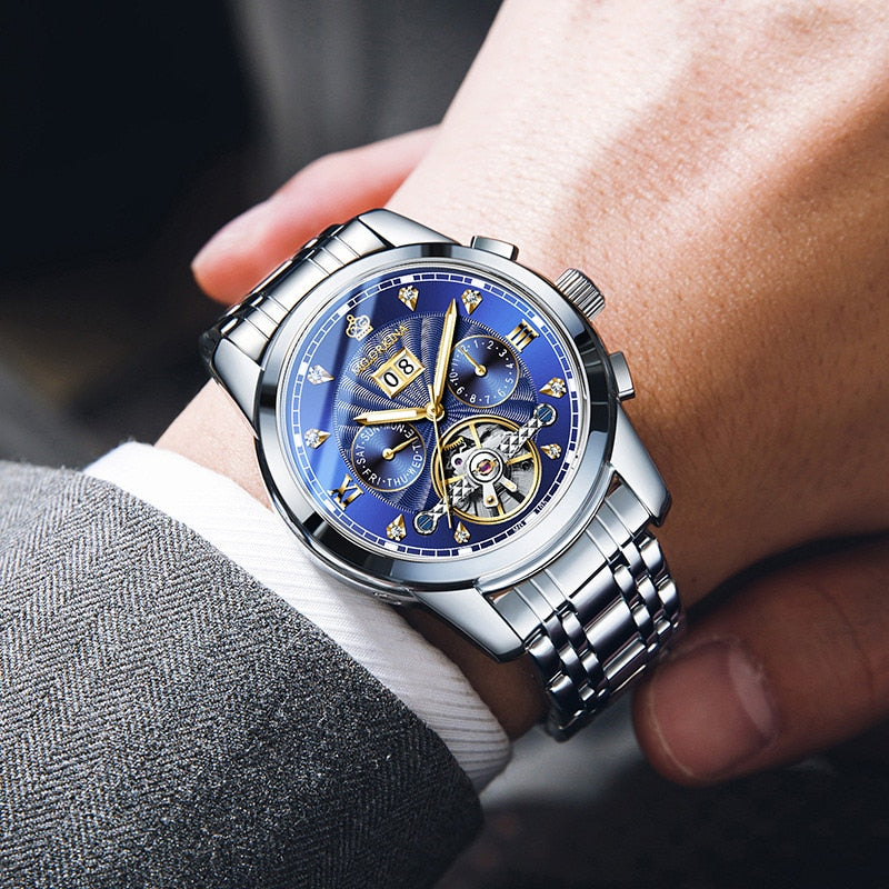 Men's Fashion Watch Business Multi-function Hollow Tourbillon Movement Large Dial Business Leisure Luxury Mechanical Watch WA248