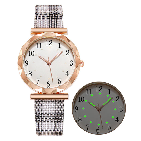 Quartz Watch Arabic Numerals Luminous Dial Grid Leather Strap Watch for Women 2021 New Casual Clock Wristwatch Zegarki Damskie