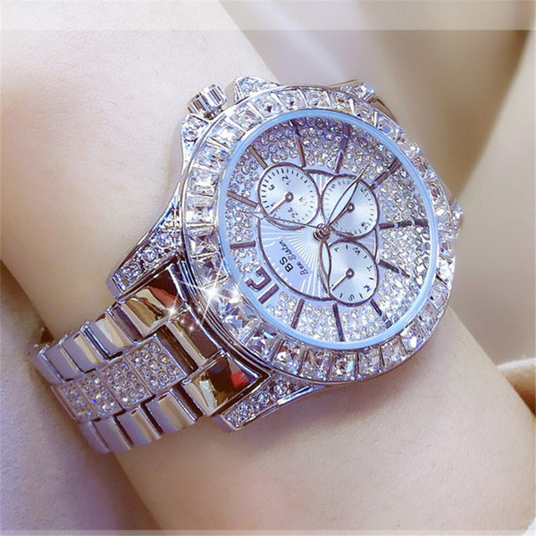 Fashion Women's Quartz Watch Factory Chain Watch Spot Silver Square Diamond Rhinestone Full Diamond Watch Gold Watch Spot Supply