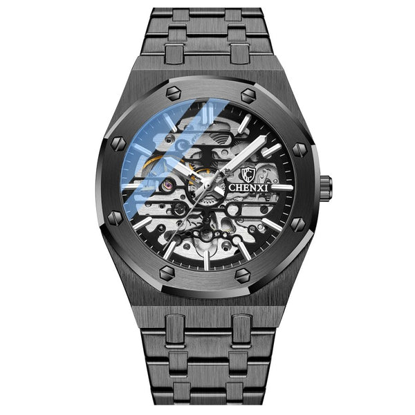 New Men Automatic Mechanical Stainless Steel Waterproof Mens Skeleton Watches Luxury Transparent Male Wrist Watches