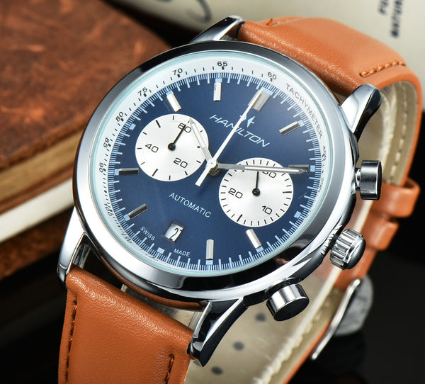 Men's Watch Swiss Quartz 6-pin Business Hamilton Fashion Style Simple Stainless Steel Mineral Tempered Glass Gift